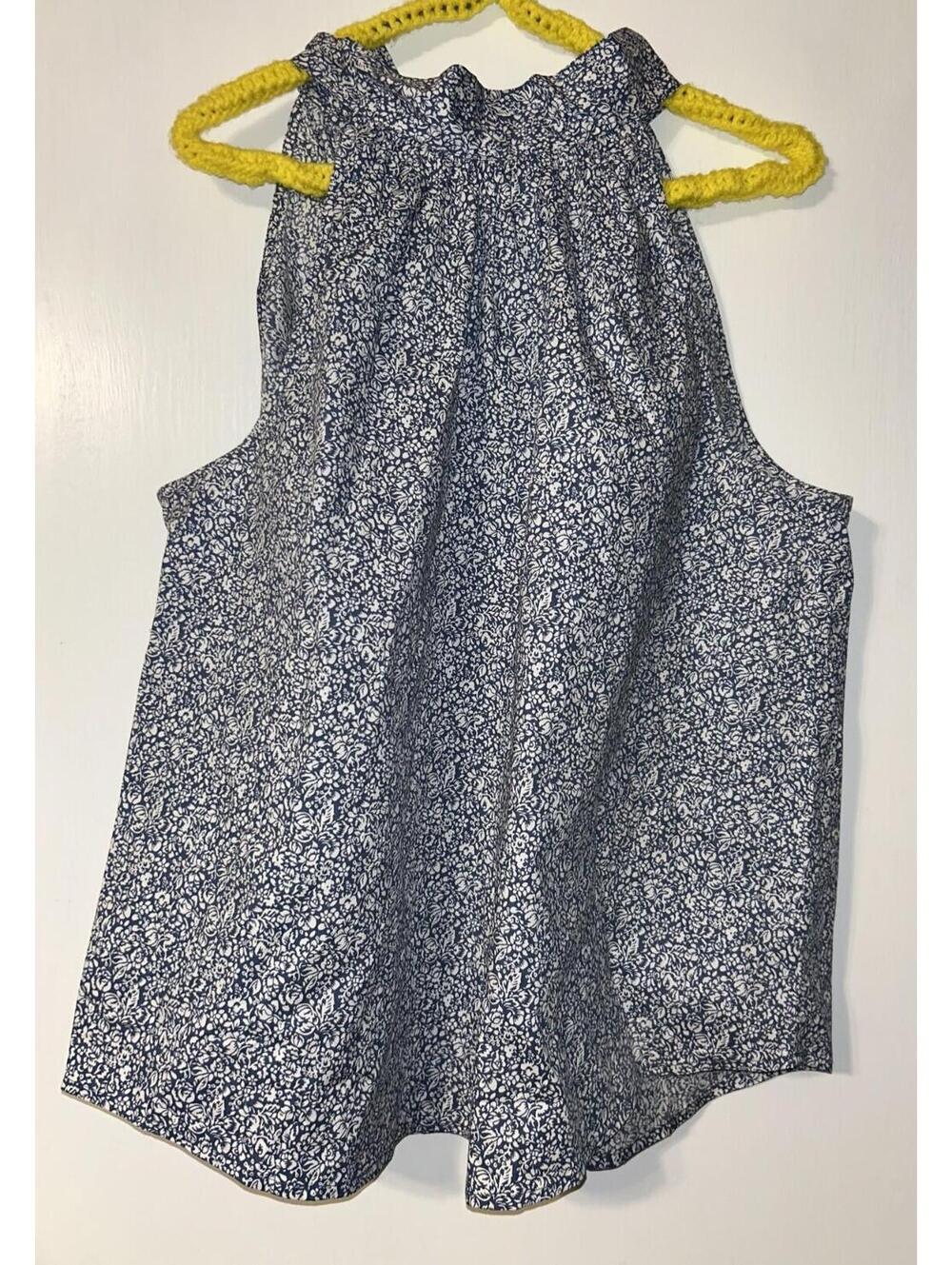 J Crew High Neck Tie Floral Blue and White Cotton Blend Top Size 12 sleeveless